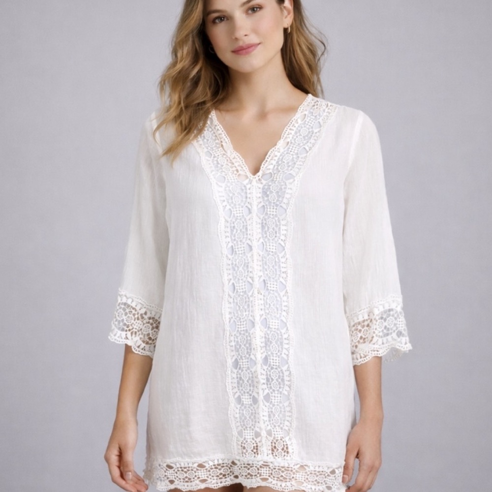 Sigrid Olsen white cotton crochet cover up